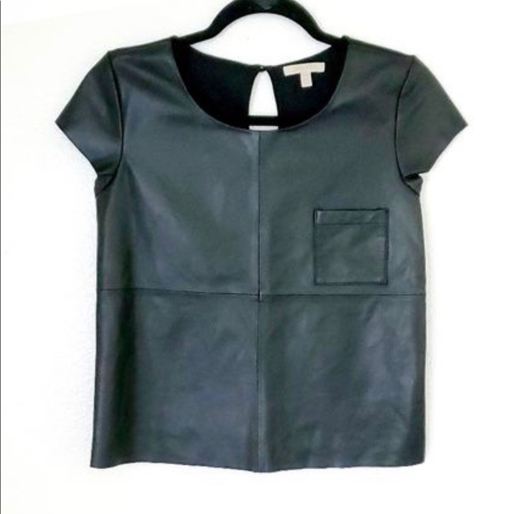 Anthro Bordeaux sheepskin leather front cap sleeve